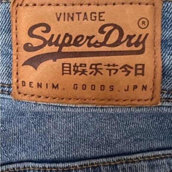 Superdry Vintage Blue Jeans & Red Logo Stripe Studs Blue Stripe Size W27 L30 EUC - Picture 5 of 12
